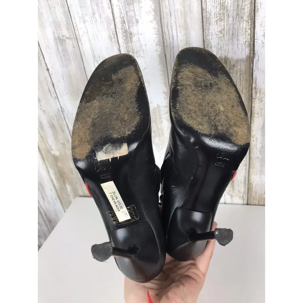 VINTAGE Karl Lagerfeld Paris ZILON Black Red Stiletto Heel Boots 7 FRANCE Y2K